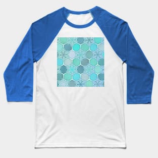 Frozen Mint Honeycomb - Doodle Hexagon Pattern Baseball T-Shirt